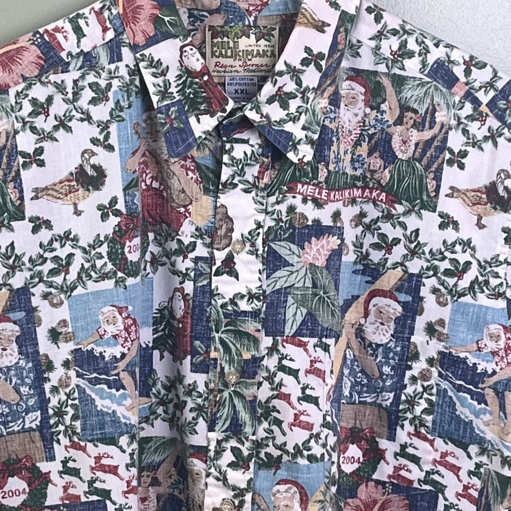 Reyn Spooner Mele Kalikimaka Christmas Surfing Santa Hula Girls XXL 2004